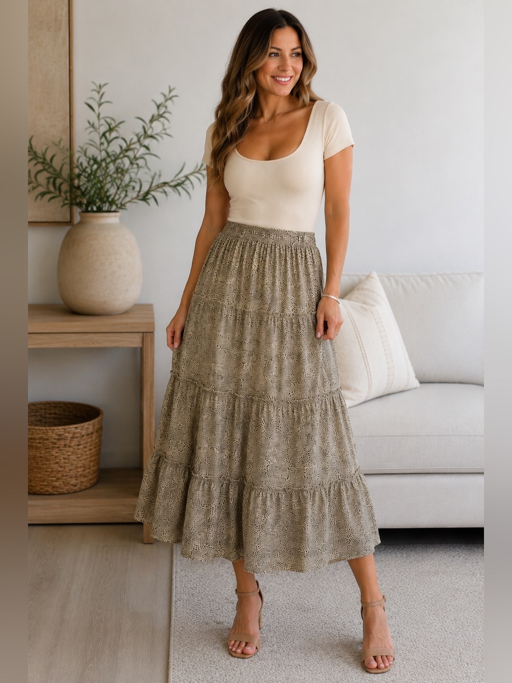 Japra Women’s Tiered Maxi Skirt Animal Print Boho Rayon Size Large